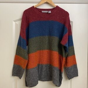 Northern Isles Wool blend knit Sweater Womens XL color block Rainbow warm Crew